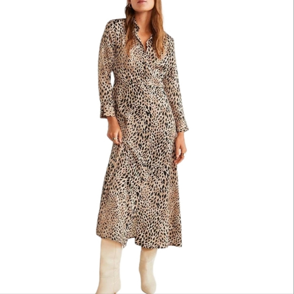 MANGO Soft & Comfy Peach Cheetah Pardo Midi Shirt Dress